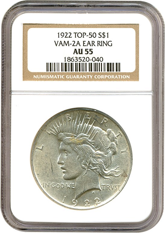 image for: Top 50 VAM: 1922 $1 VAM 2A  Earring NGC AU55