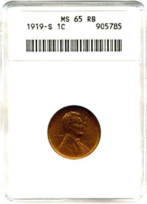 image for: 1919-S 1c ANACS MS65 RB