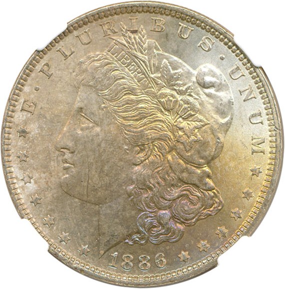 image for: Hot 50 VAM: 1886 $1 VAM 1C  3+2 Clashed Rev NGC MS65 