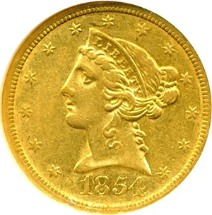image for: 1854-O $5 NGC AU50