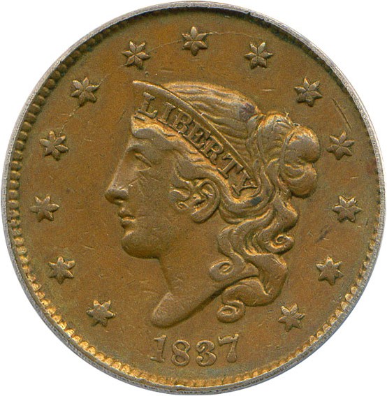 image for: 1837 1c Small Letters PCGS XF45 BN