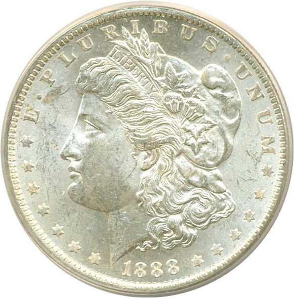 image for: Top 100 VAM: 1888-O $1 VAM 9  Doubled Arrows ANACS MS61