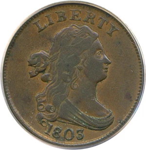 image for: 1803 1/2c PCGS XF40 BN