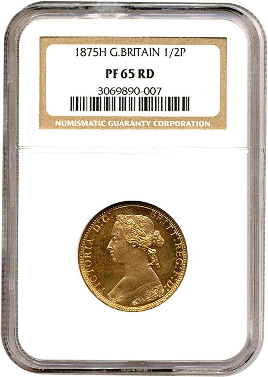 image for: Great Britain: 1875 1/2 D  NGC Proof 65 RD