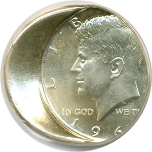 image for: Error: 1964 50c PCGS MS65 * Struck 25% Off Center & Cupped *