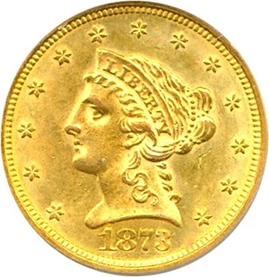 image for: 1873 $2 1/2 Open 3 PCGS AU55 OGH