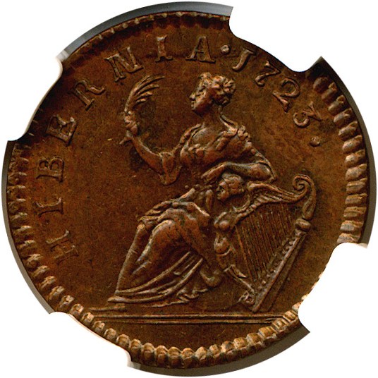image for: 1723 Farthing Hibernia, D:G:REX NGC/CAC MS63 BN