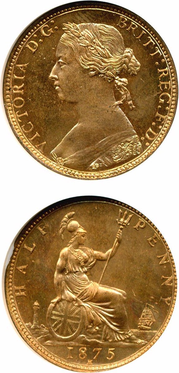 image for: Great Britain: 1875 1/2 D  NGC Proof 65 RD