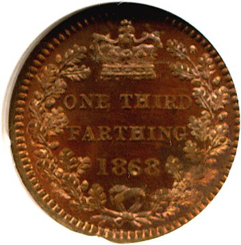 image for: Great Britain: 1868 1/3 Far KM# 750 NGC Proof 64 RB