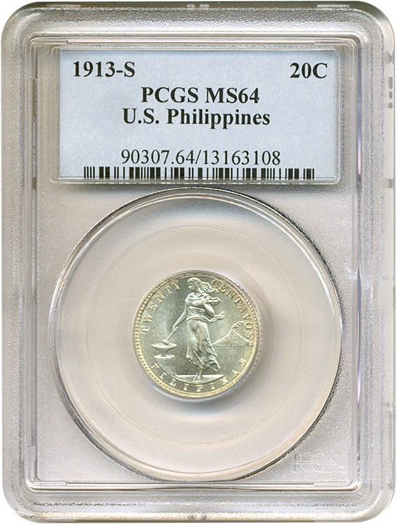 image for: U.S. Philippines: 1913-S 20c  PCGS MS64
