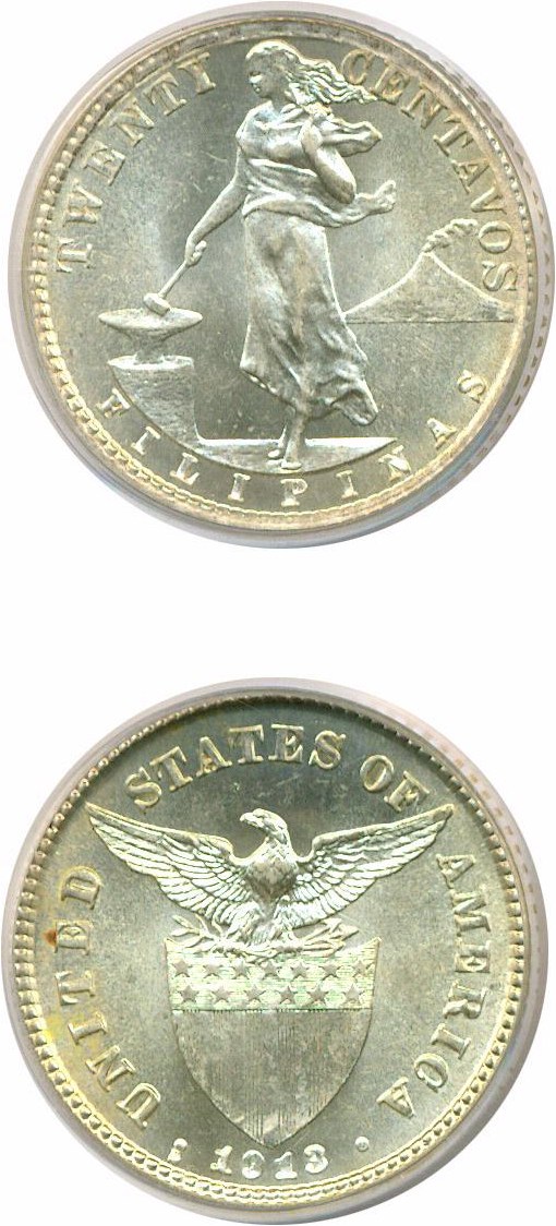 image for: U.S. Philippines: 1913-S 20c  PCGS MS64