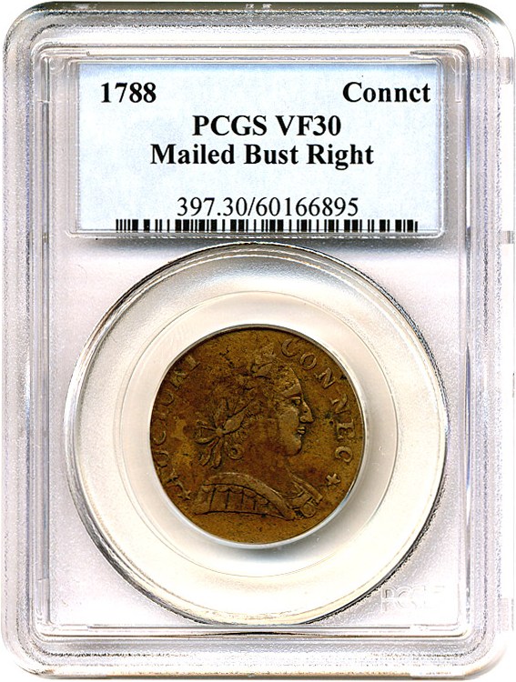 image for: 1788 Connecticut Mailed Bust Right PCGS VF30