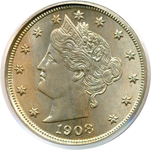 image for: 1908 5c PCGS MS64