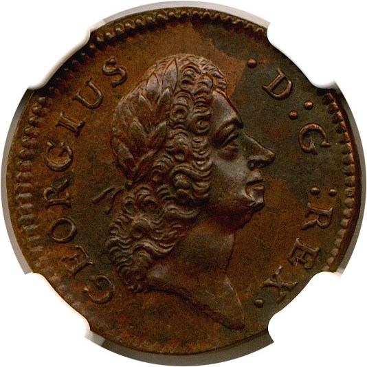 image for: 1723 Farthing Hibernia, D:G:REX NGC/CAC MS63 BN