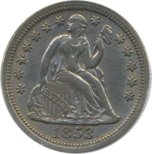 image for: 1853 10c No Arrows PCGS XF45