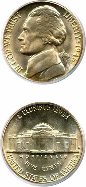 image for: 1946-D/D 5c PCGS MS66 FS - D/Horiz D (FS-501) *Pop Top*