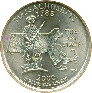 image for: 2000-P 25c Massachusetts, Tilted Partial Collar DGS MS66