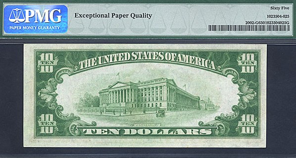 image for: Fr.2002G 1928B $10  PMG Gem CU65 EPQ [G29337614A]