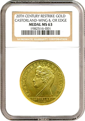 image for: 20th Century Restrike 1796 Medal Castorland - Gold Wing & OR Edge NGC MS63