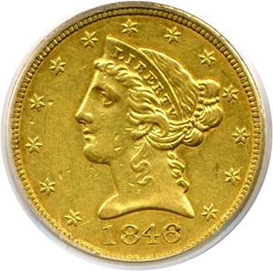 image for: 1846 $5 Large Date PCGS XF45