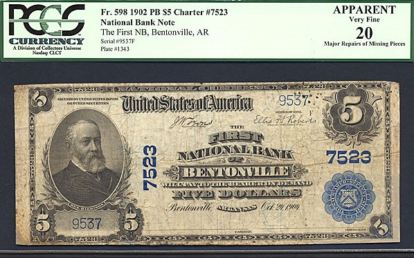 image for: Fr.598 1902 $5 Third Charter Period, 3rd Issue, Plain Back PCGS VF20 #7523  [9537F]