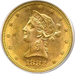 image for: 1882-S $10 PCGS/CAC MS62