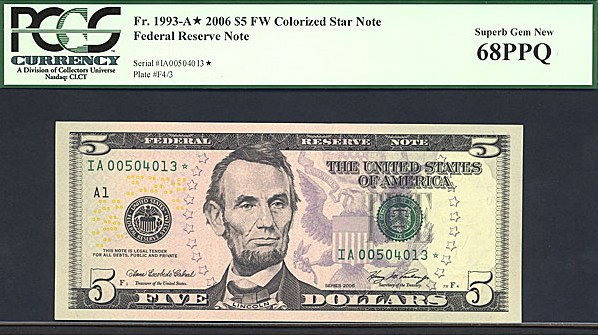 image for: Fr.1993A 2006 $5 Fort Worth, TX PCGS Gem CU68 PPQ  [IA00504013] *Star* 