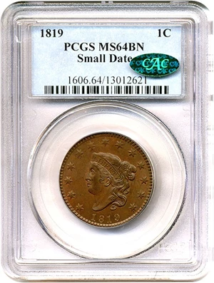 image for: 1819 1c Small Date PCGS/CAC MS64 BN