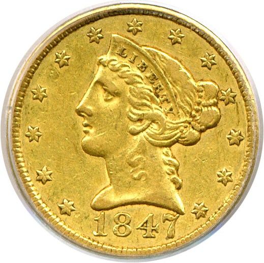 image for: 1847 $5  PCGS XF40