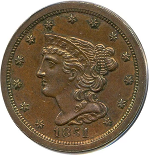 image for: 1851 1/2c PCGS AU55