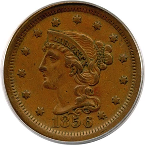 image for: 1856 1c Upright 5 PCGS XF45