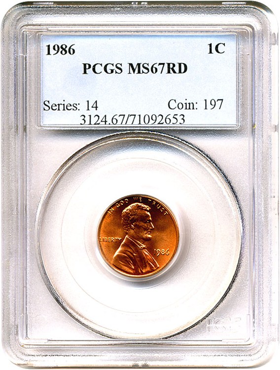 image for: 1986 1c  PCGS MS67 RD