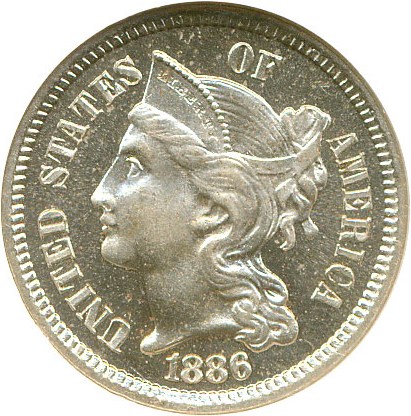 image for: 1886 3cN  NGC Proof 65 Cameo