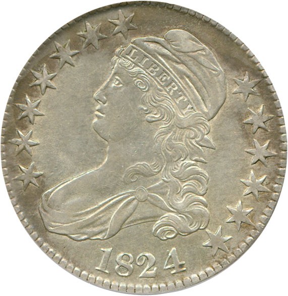 image for: 1824/4 50c Overdate PCGS AU55
