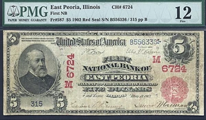 image for: 1902 $5 East Peoria, IL PCGS F12 (Fr.587, Charter #6724,Red Seal)