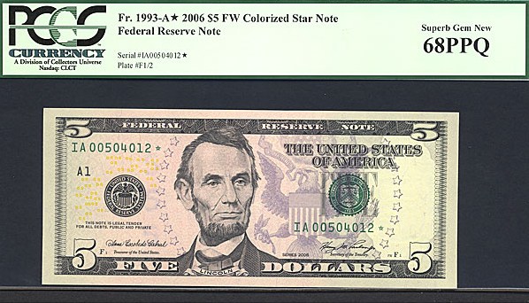 image for: Fr.1993A 2006 $5 Fort Worth, TX PCGS Gem CU68 PPQ  [IA00504012] *Star* 