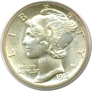 image for: 1916-S 10c Mercury PCGS MS65 FB