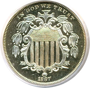 image for: 1867 5c No Rays PCGS Proof 65