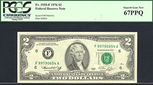 image for: 1976 $2 PCGS Gem CU67 PPQ (Fr.1935F)