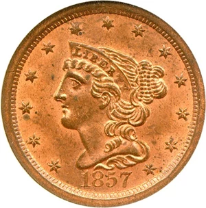 image for: 1857 1/2c NGC MS64 RD