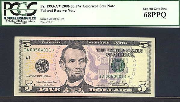 image for: Fr.1993A 2006 $5 Fort Worth, TX PCGS Gem CU68 PPQ  [IA00504011] *Star* 