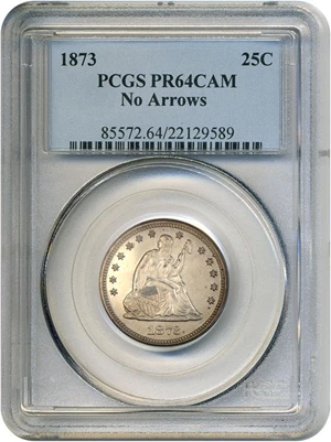 image for: 1873 25c No Arrows PCGS Proof 64 Cameo