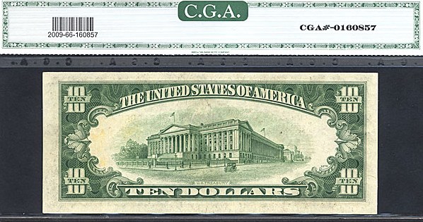 image for: Fr.2009D 1934D $10 Dark Green Seal CGA Gem CU66  [D66199677B]