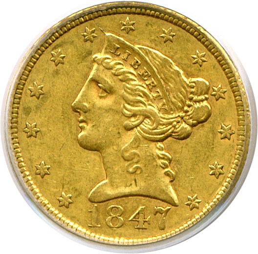 image for: 1847 $5  PCGS XF45