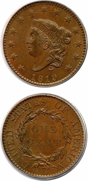 image for: 1819 1c Small Date PCGS/CAC MS64 BN