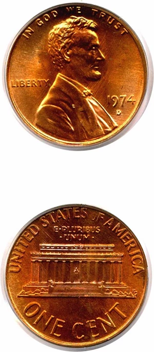 image for: 1974-D 1c PCGS MS67 RD