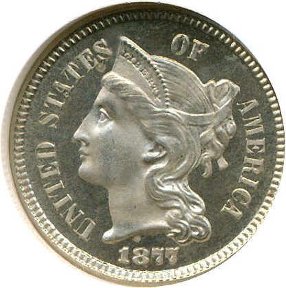 image for: 1877 3cN  NGC Proof 66 Cameo