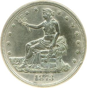 image for: 1873 Trade $ DGS AU53 (Cleaned, Damaged)
