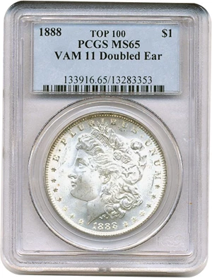 image for: Top 100 VAM: 1888 $1 VAM 11 Doubled Ear PCGS MS65