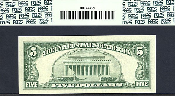 image for: Fr.1967L 1963 $5 Dark Green Seal PCGS Gem CU66 PPQ [L00384677] *Star* - ex: Tom Flynn Collection